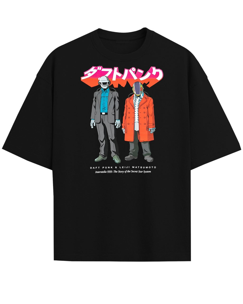 'Daft Punk and Leiji Matsumoto' Black Oversized T-Shirt