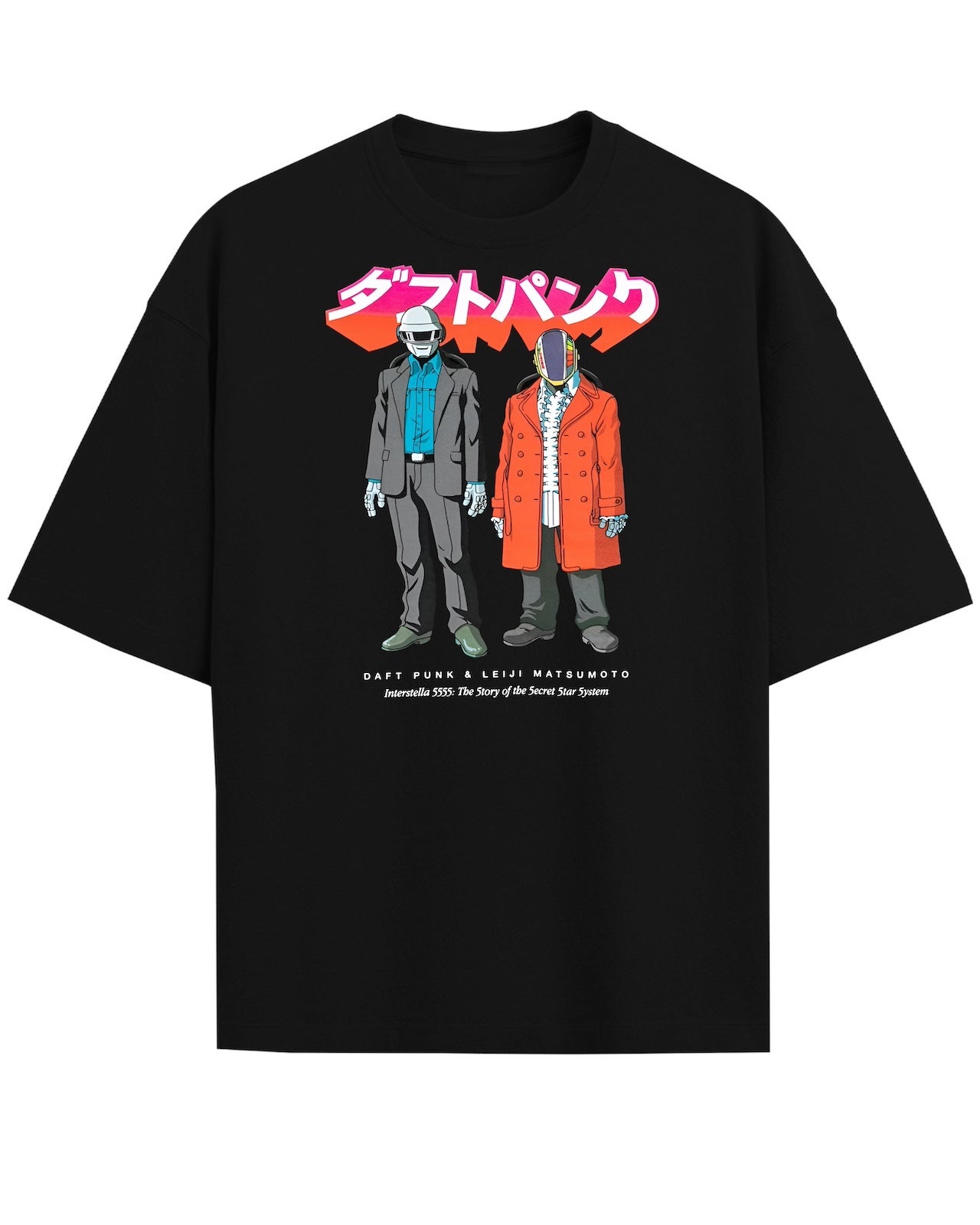 'Daft Punk and Leiji Matsumoto' Black Oversized T-Shirt